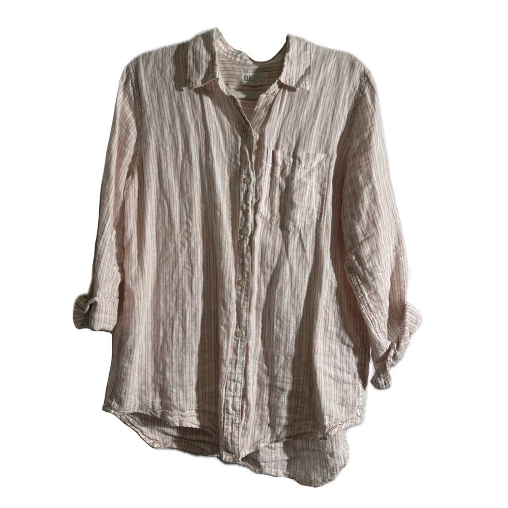 Gap Seersucker LS, Light Pink/White Stripes, Size M